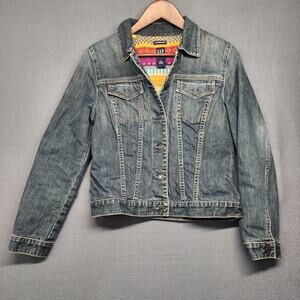 Vintage Gap Jacket Women Small Blue Denim Trucker Fair Isle Nordic Wool Y2K